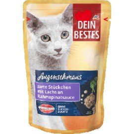 Dein Bestes Augenschmaus Nassfutter für Katzen, zarte Stücke mit Lachs an Rahmspinat-Sauce | Katzenfutter online bestellen Schweiz